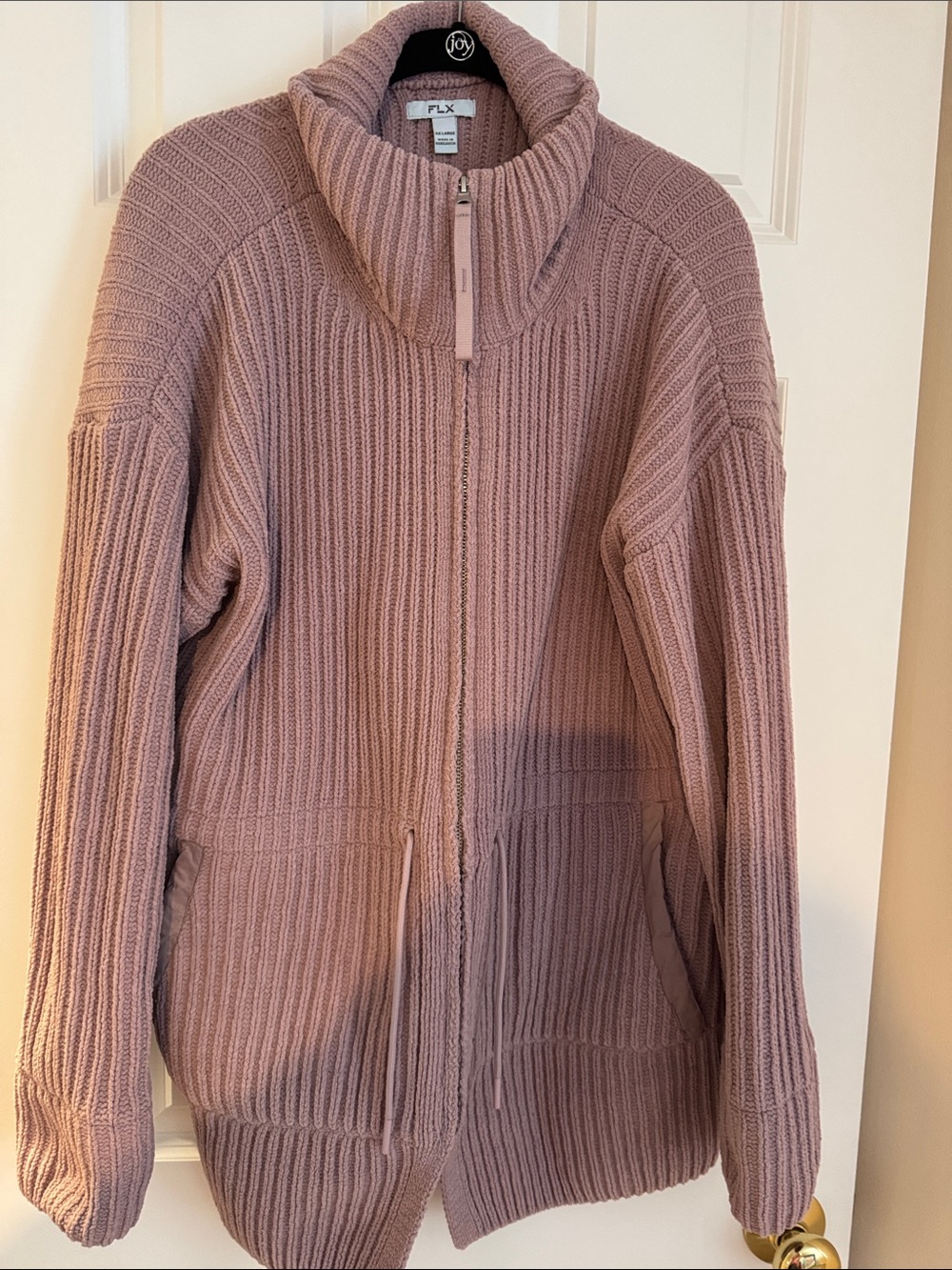 RLX Ribbed Zip-Front Sweater Jacket in Mauve